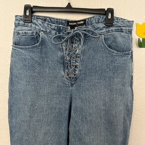 Social Tourist High Rise Lace-Up Blue Jeans
